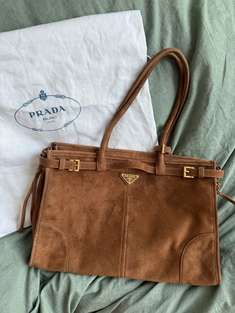 Prada Brown Bonnie Large Suede Handbag
